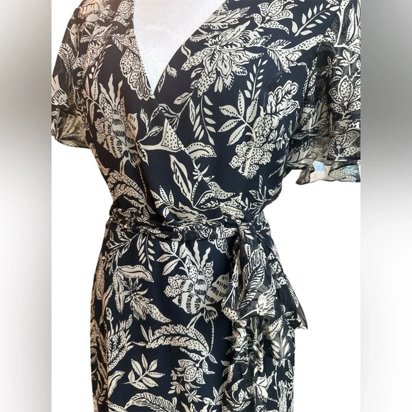 Rickie Freeman Teri Jon Vintage Silk Chiffon Floral V- Neck Wrap Dress 6 - Picture 5 of 14